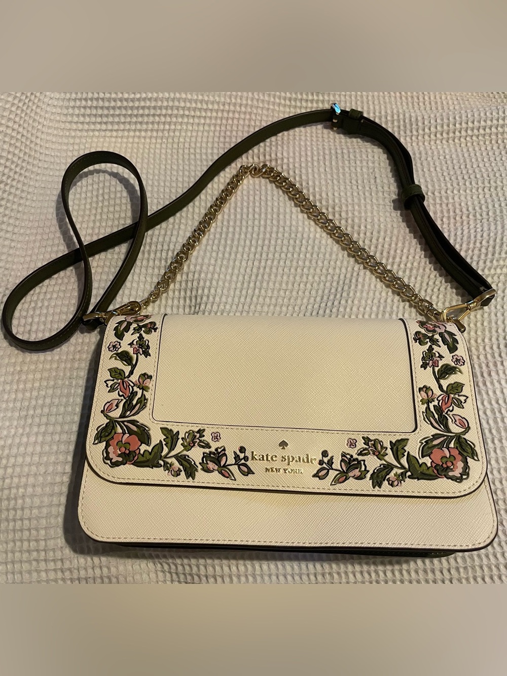 kate spade Cream Floral Leather Crossbody with Gold Chain